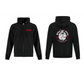 Black zip-up hoodie with Bull Pull logo